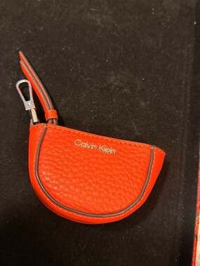 Calvin Klein Orange Pebbled Leather Mini Zip Pouch Bag Charm